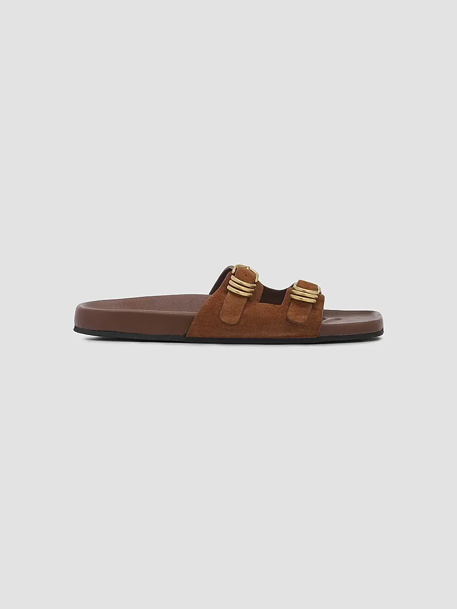 Rue Buckle Suede Slides