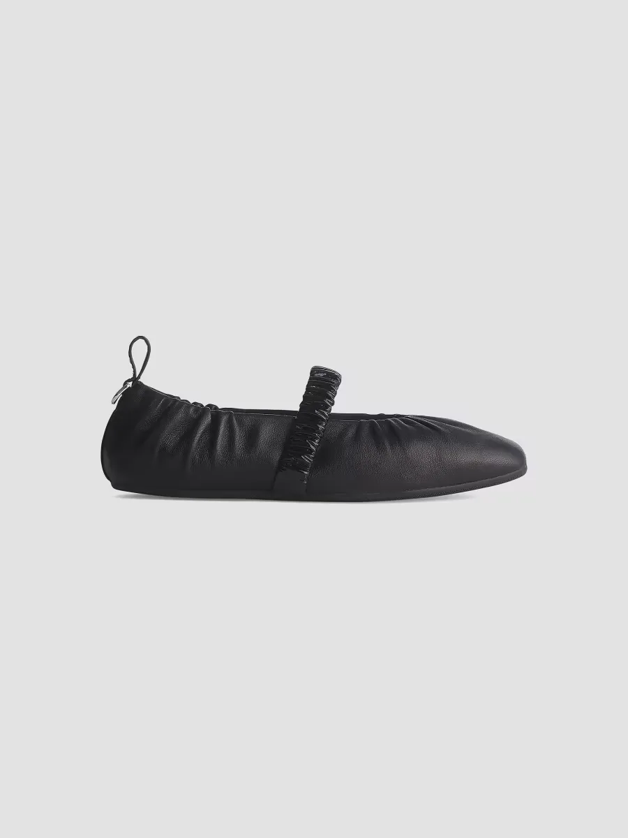 Spire Ruched Leather Mary Jane Flats