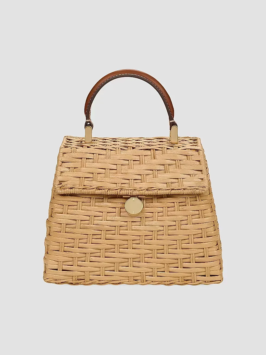 Sybil Rattan & Leather Top Handle Bag