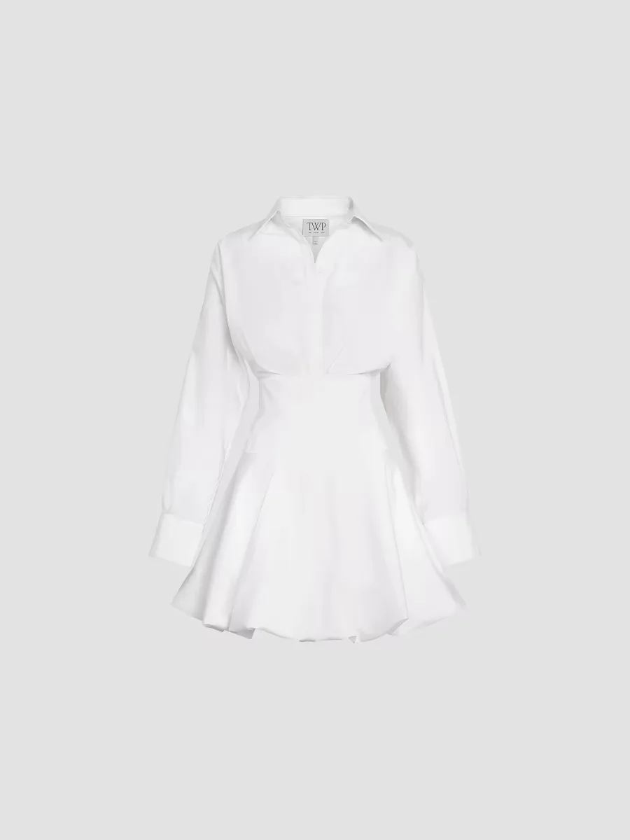 Mila Cotton Poplin Bubble-Hem Mini-Shirtdress