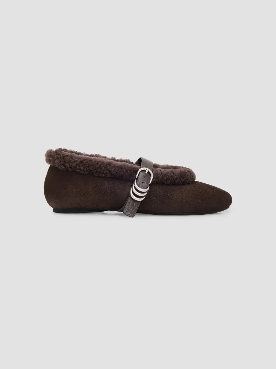 Spire Shearling-Trim Suede Mary Janes