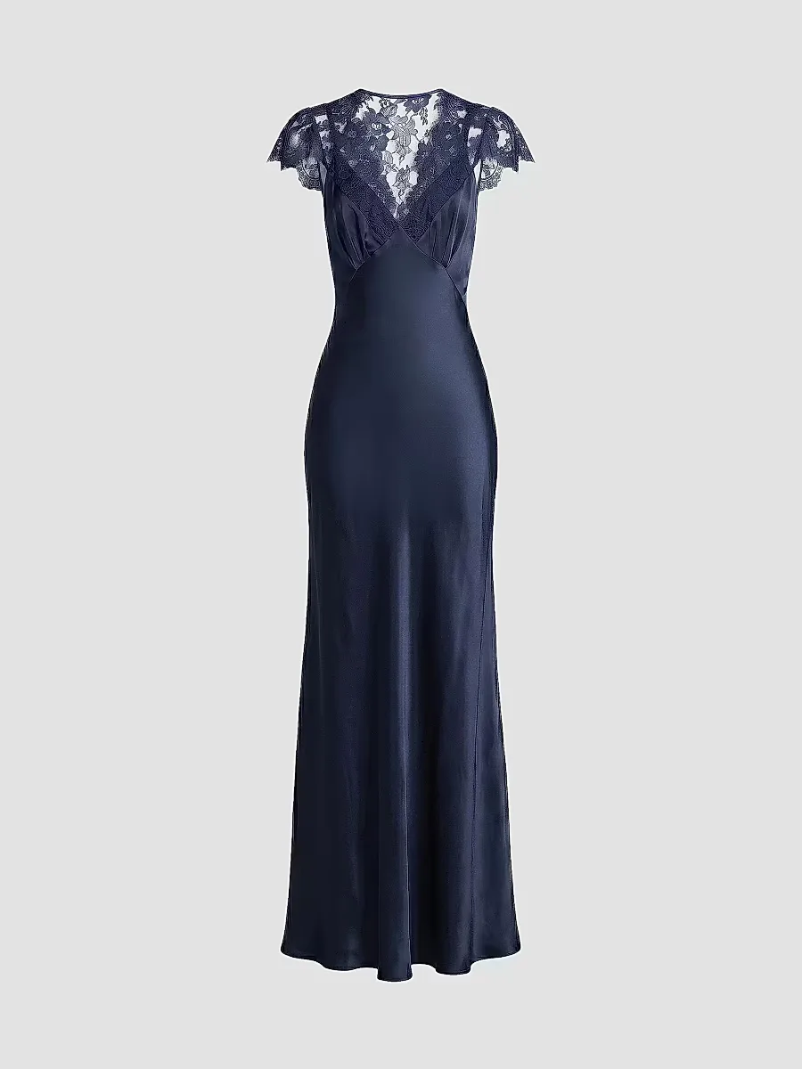 Floral Laced Silk-Blend Column Gown