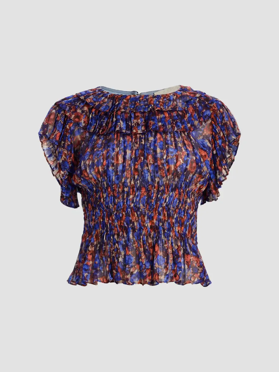 Athene Printed Smocked Silk Top by Ulla Johnson