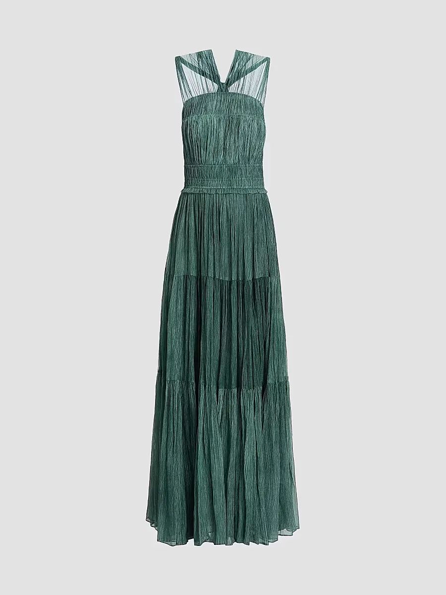 Freesia Shirred Silk Chiffon Sleeveless Gown by Ulla Johnson
