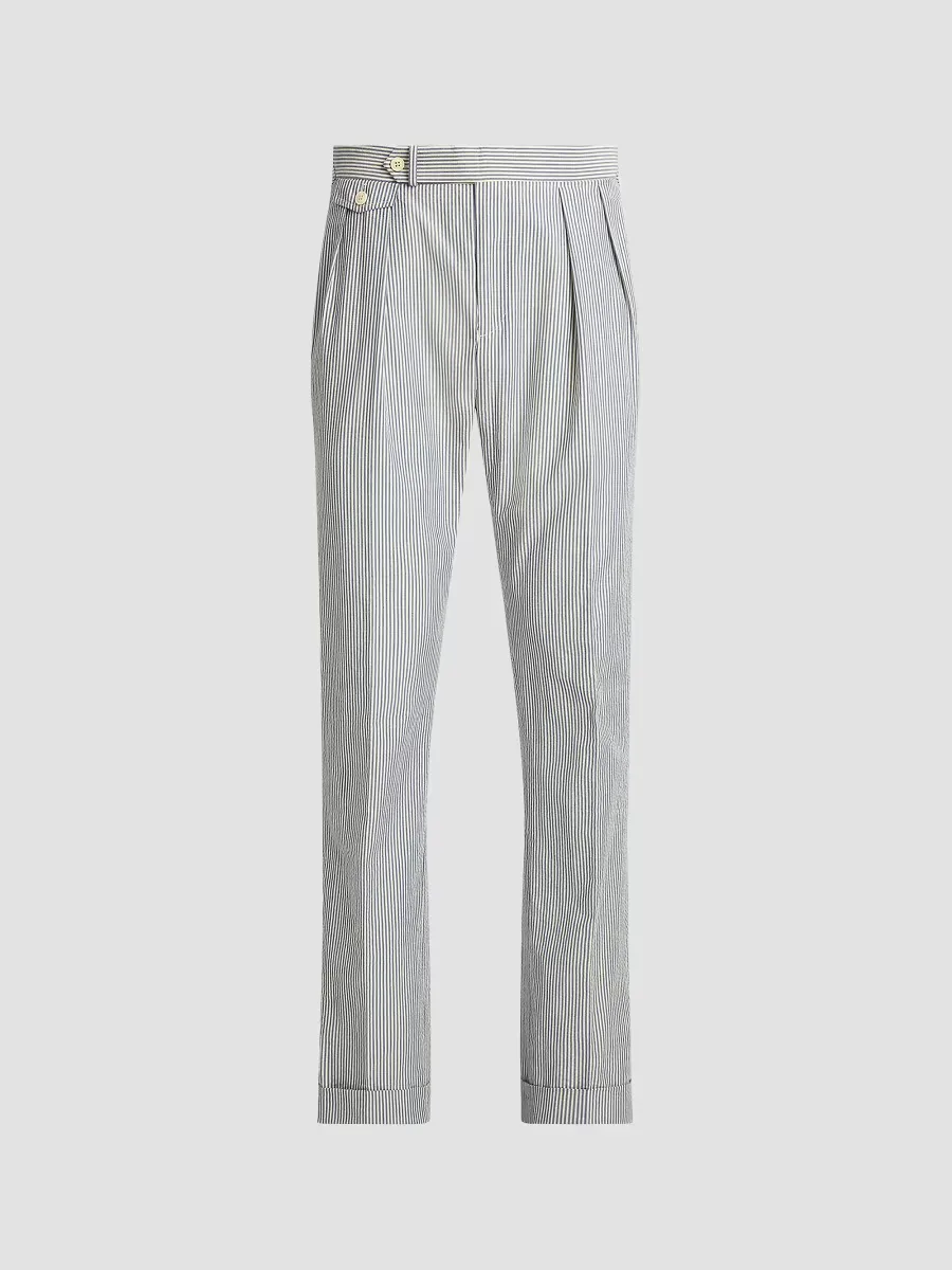 Pinstriped Cotton Seersucker Pleated-Front Pants by Polo Ralph Lauren
