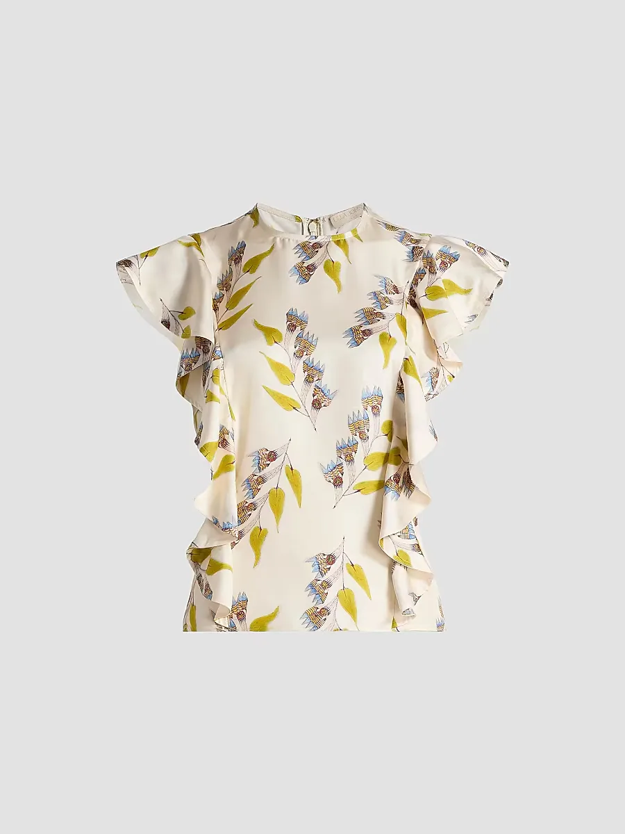 Anna Zemankova Botanical Ruffled Silk Top by Ulla Johnson