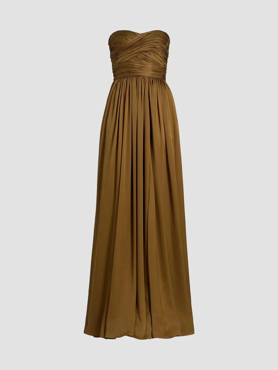 Anastasia Silk Gathered Strapless Gown