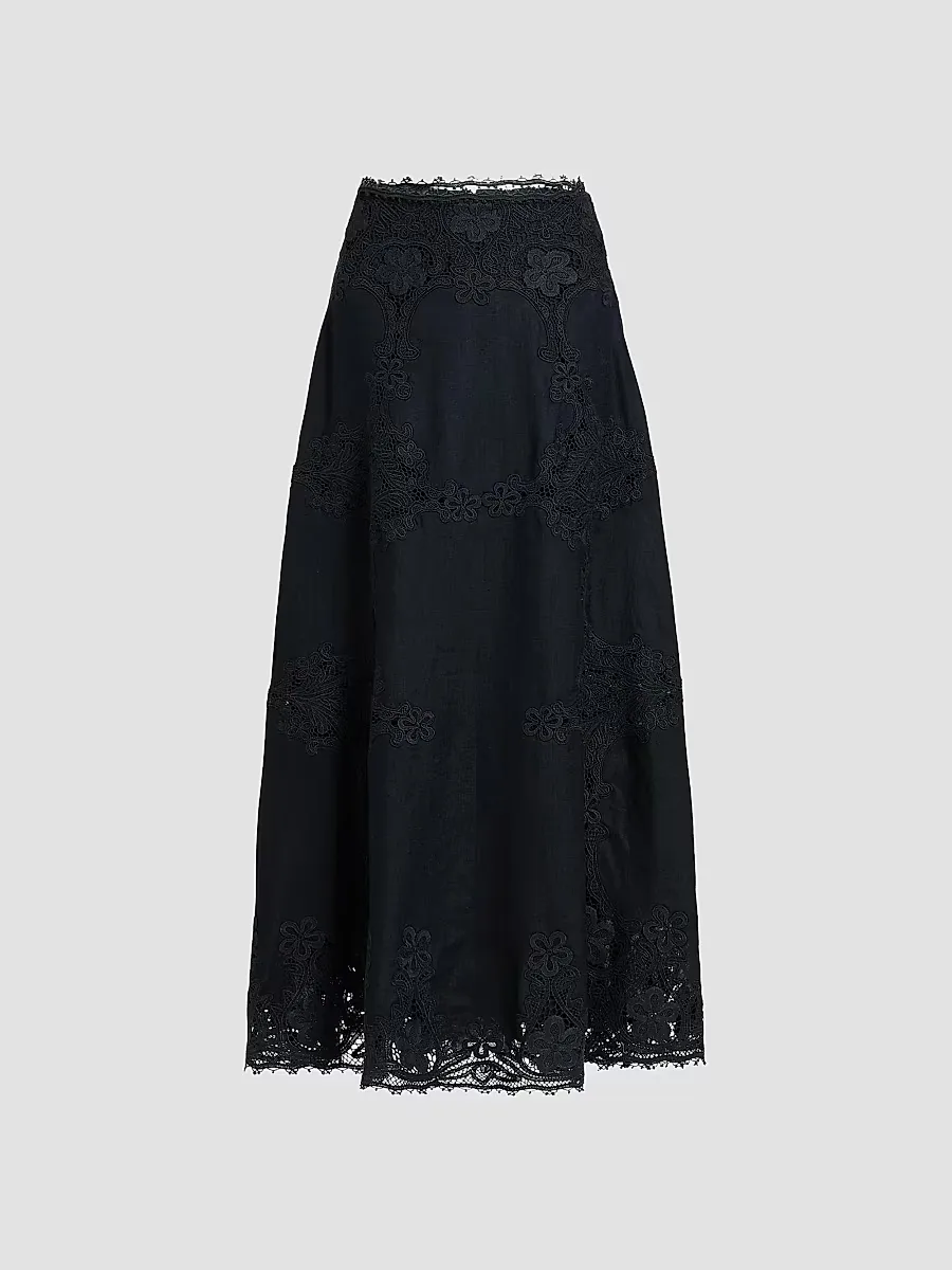 Fleur Embroidered Linen Midi Skirt by Ulla Johnson