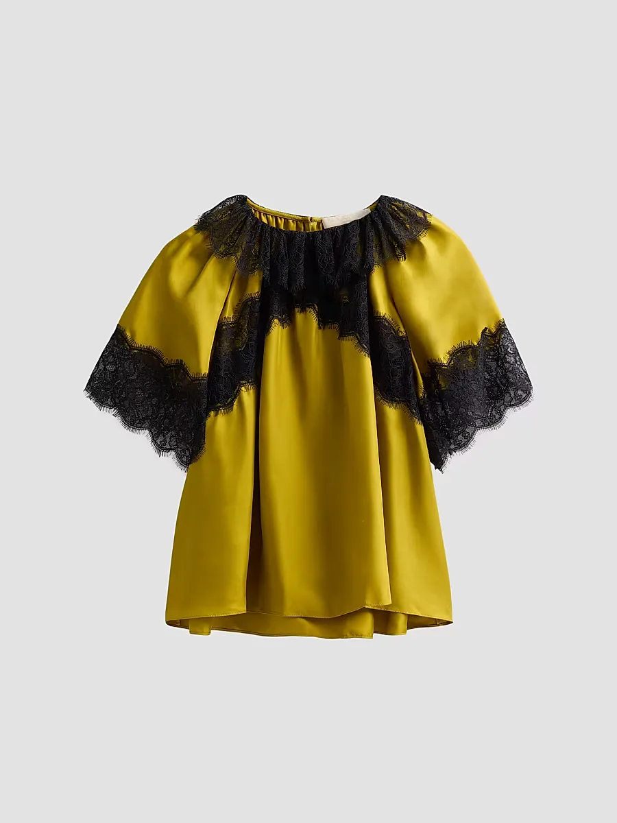 Nina Lace-Trim Silk Blouse by Ulla Johnson