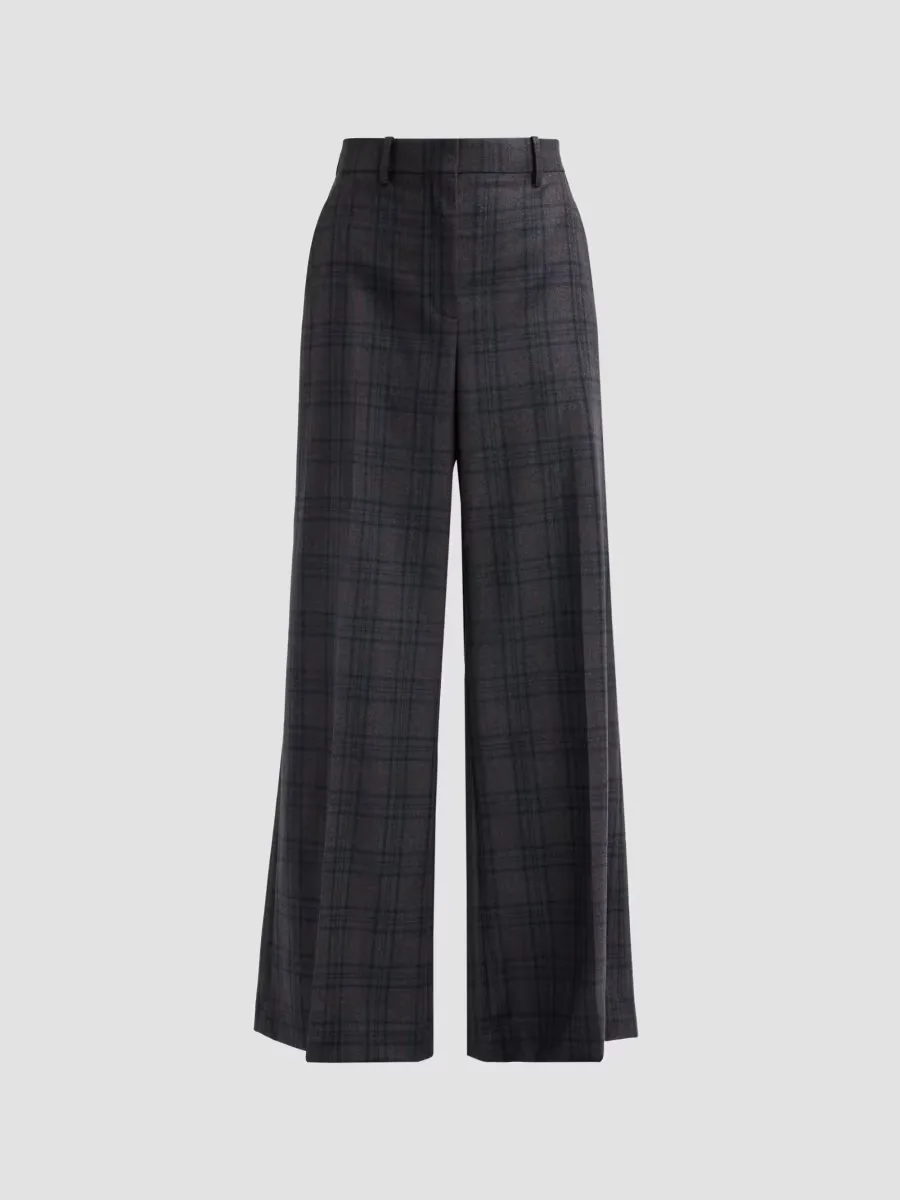 Plaid Wool Wide-Leg Trousers by Theory