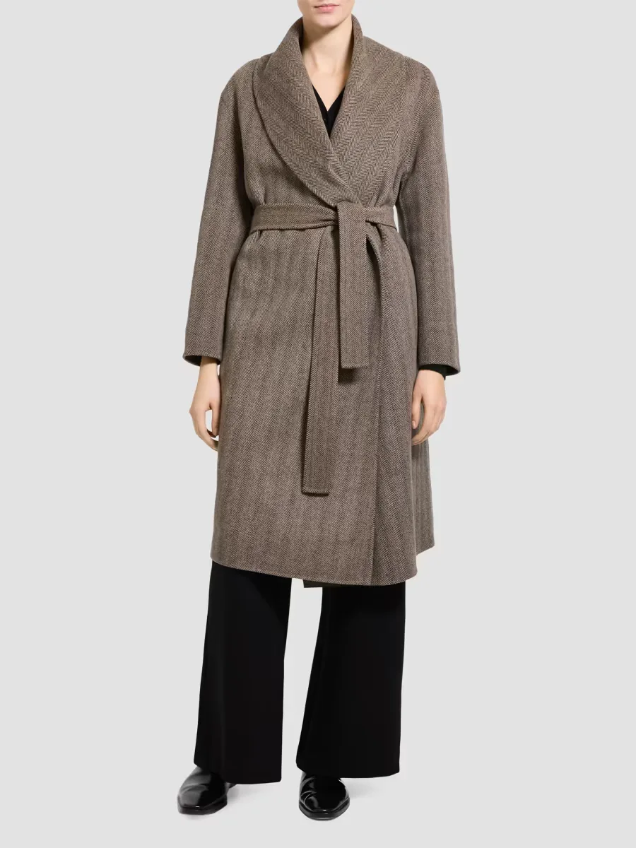 Herringbone Wool Shawl Coat by Theory