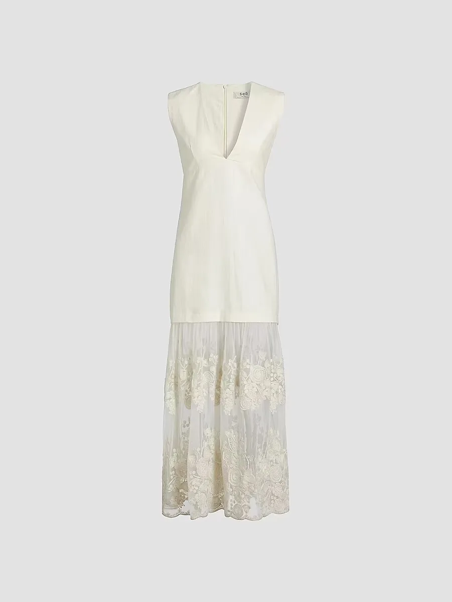 Arielle Lace Linen Midi-Dress by Sea