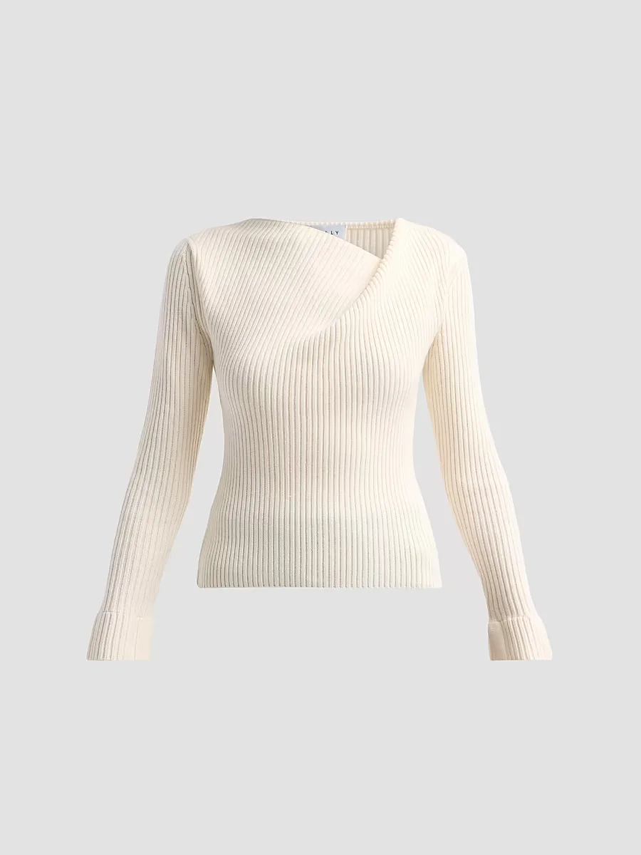Greer Asymmetric Ribbed Knit Top by Milly