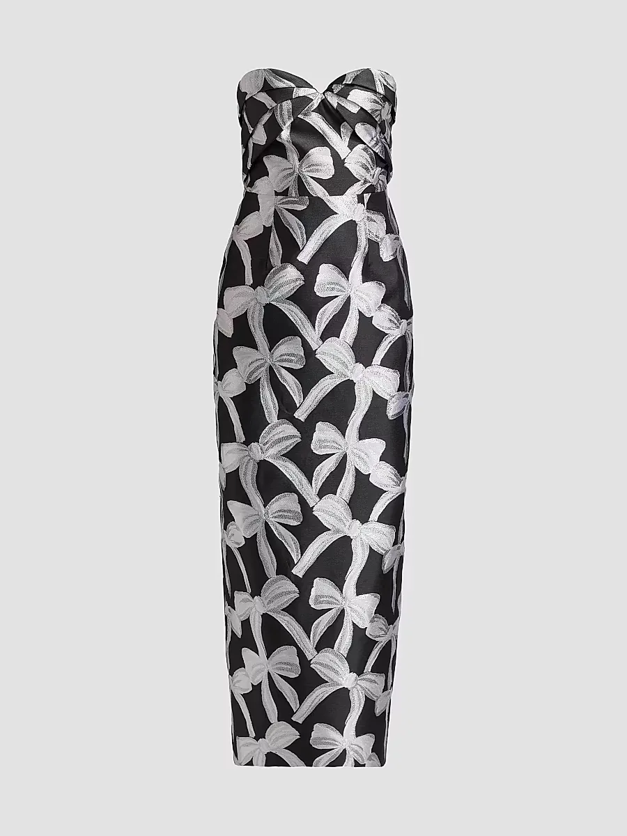 Donna Metallic Ribbon Jacquard Strapless Gown by Milly