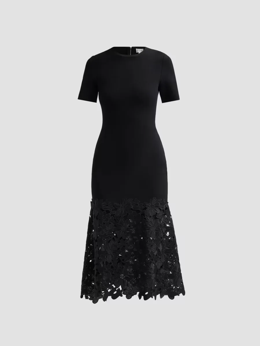 Halle Lace-Trim Knit Midi Dress