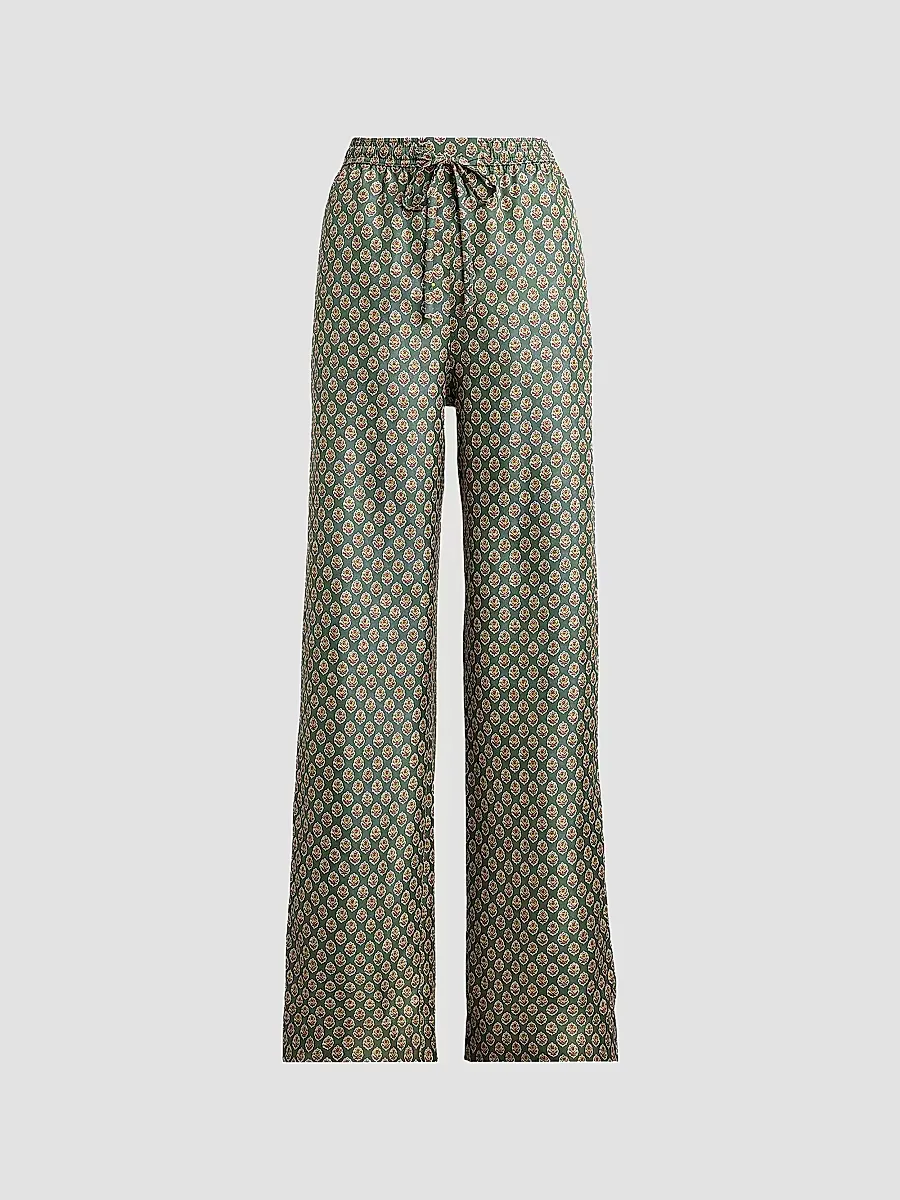 Sloane Floral Woodblock Silk Wide-Leg Pants by Polo Ralph Lauren