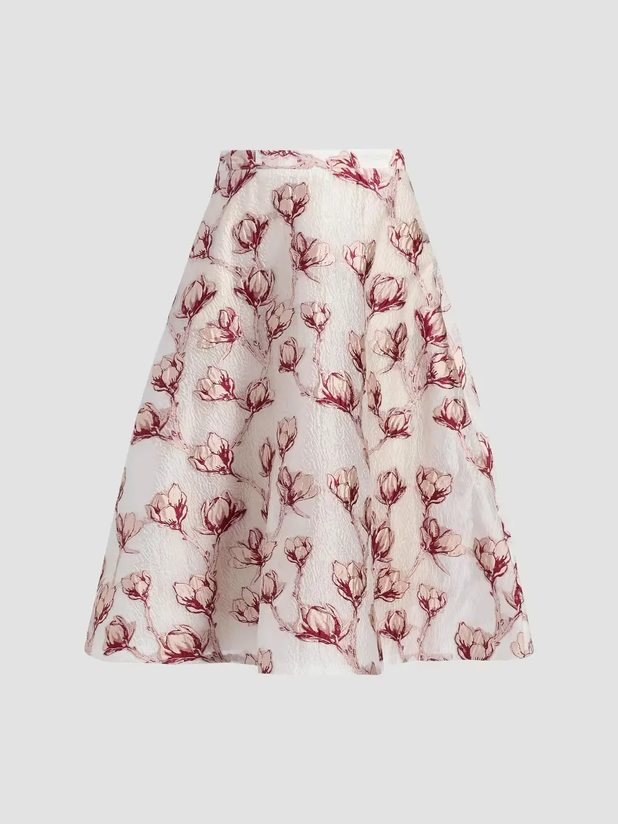 Noella Floral Jacquard Midi-Skirt by Milly