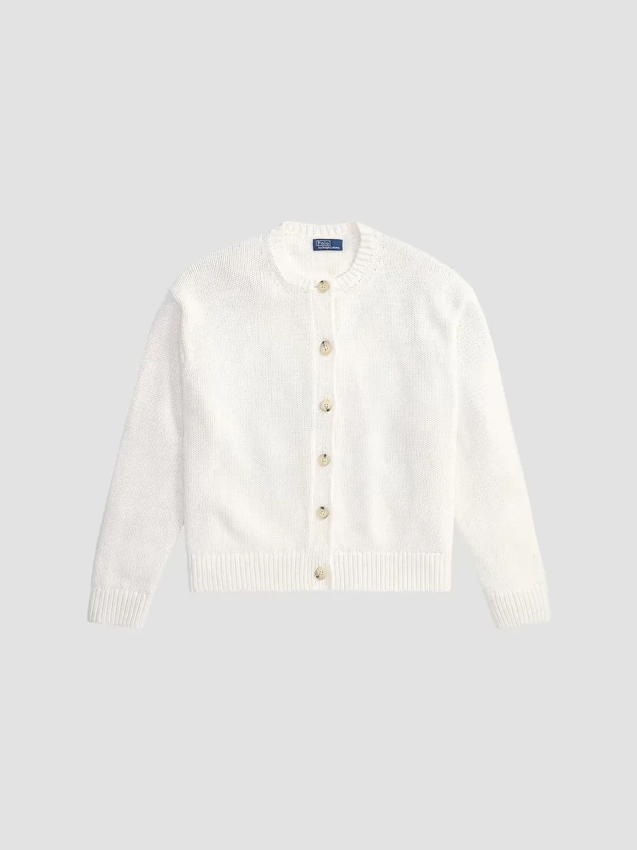 Linen-Blend Crewneck Cardigan