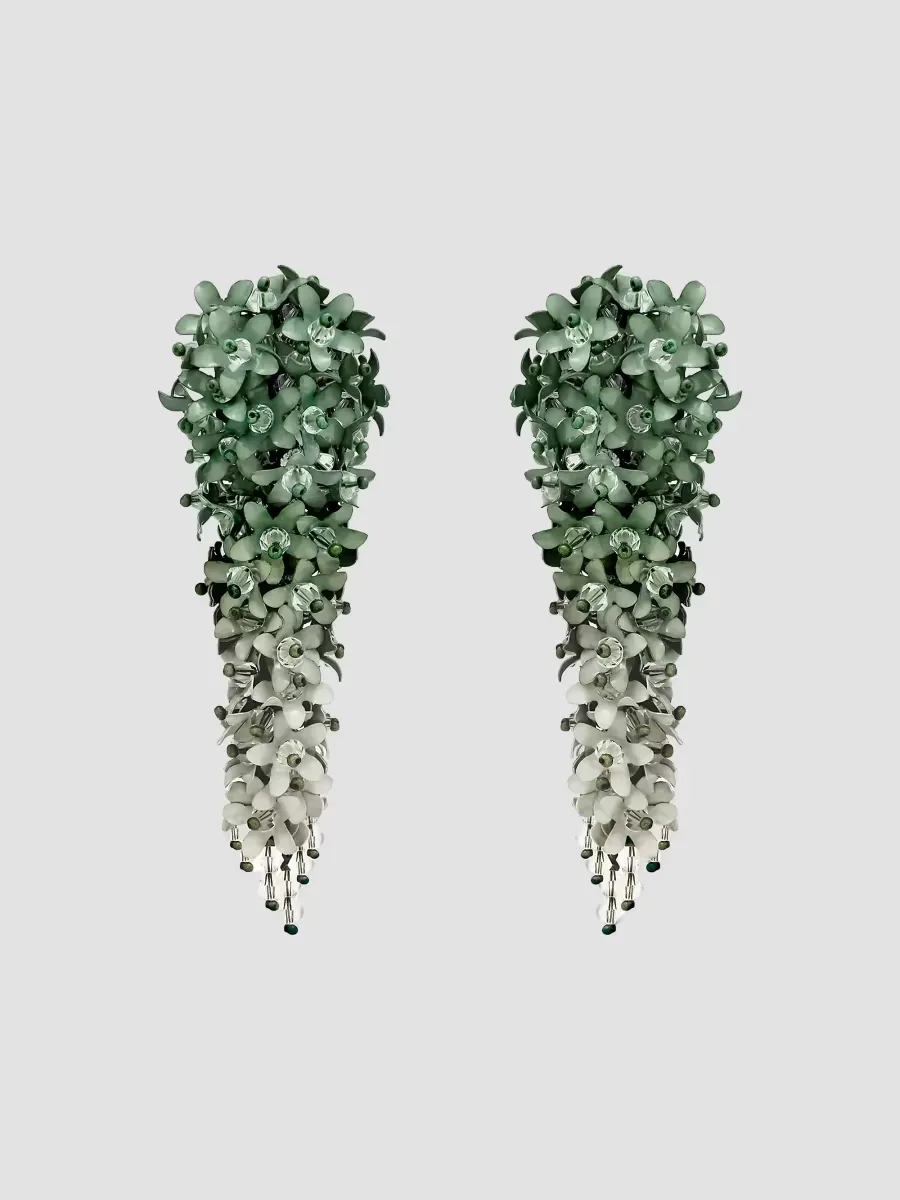 24K-Gold-Plated & Mixed-Media Cascading Flower Clip-On Earrings by Oscar de la Renta