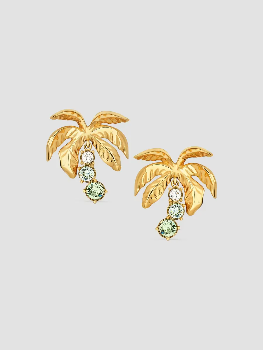 24K-Gold-Plated & Glass Crystal Palm Tree Drop Earrings by Oscar de la Renta