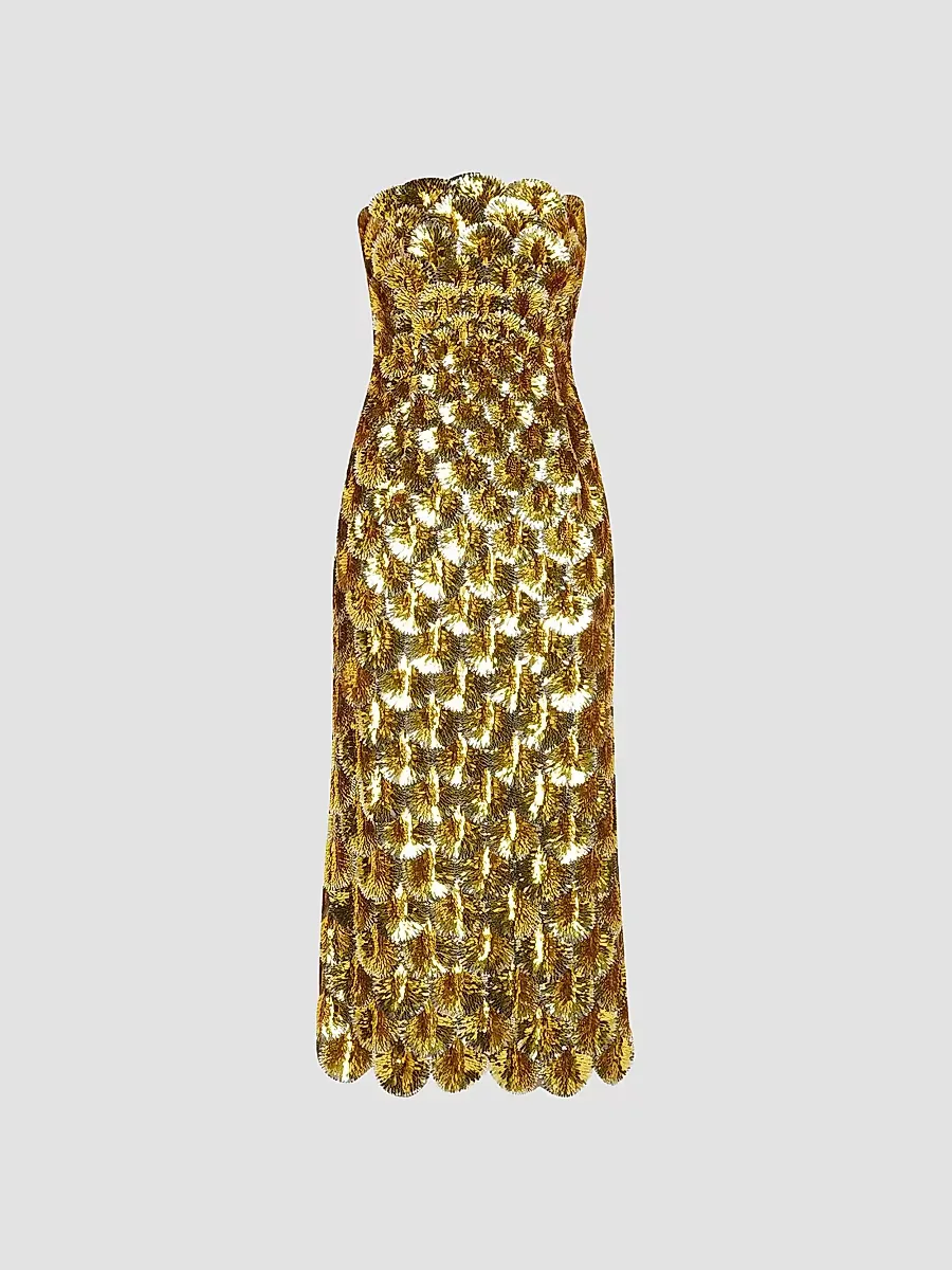 Strapless Scallop Embroidered Cocktail Dress by Oscar de la Renta