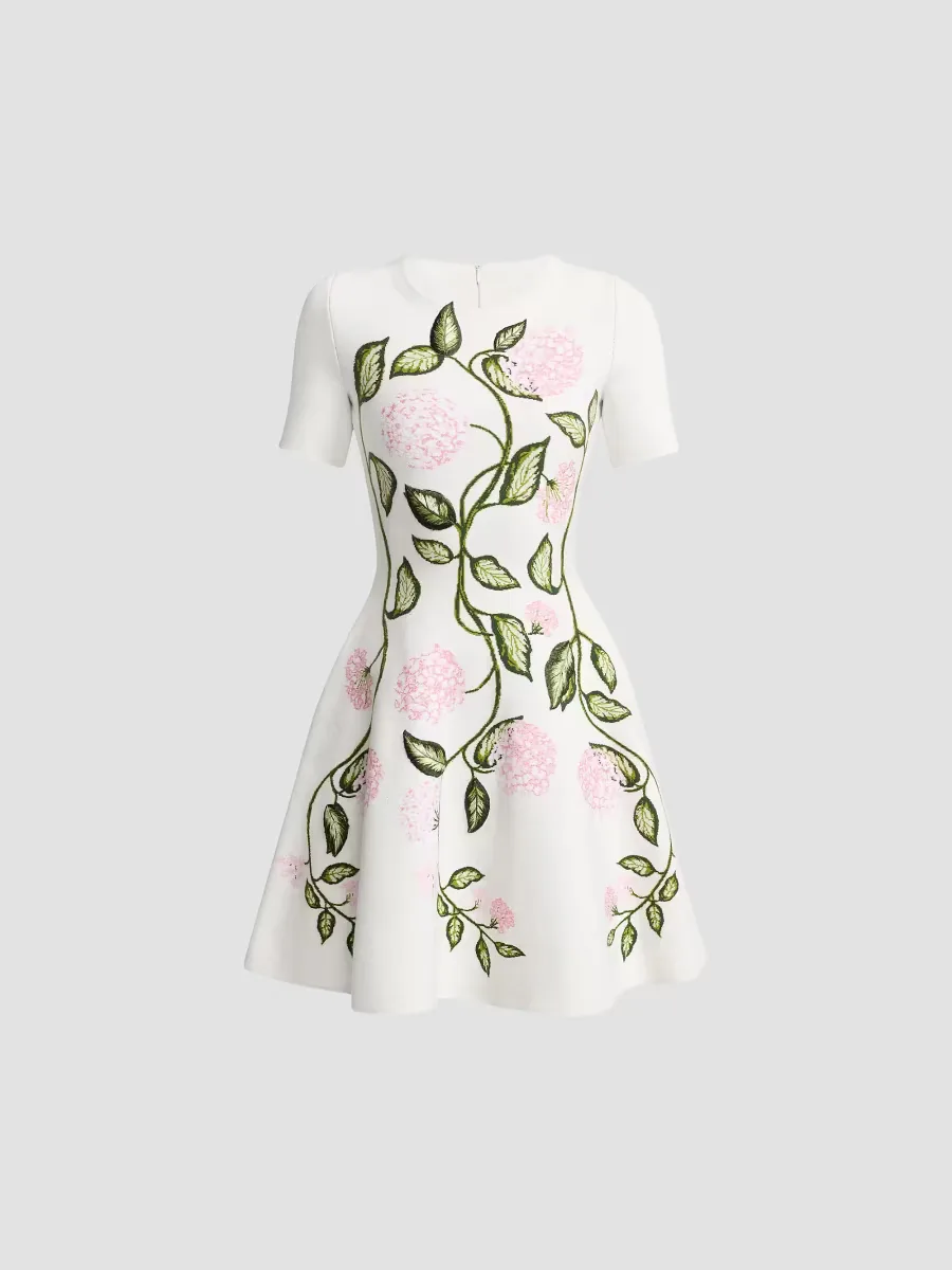 Porcelain Flowers Jacquard Minidress by Oscar de la Renta
