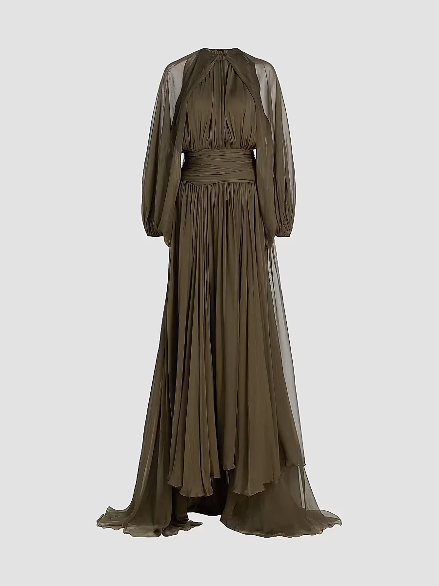 Open-Sleeve Silk Chiffon Capelet & Gown