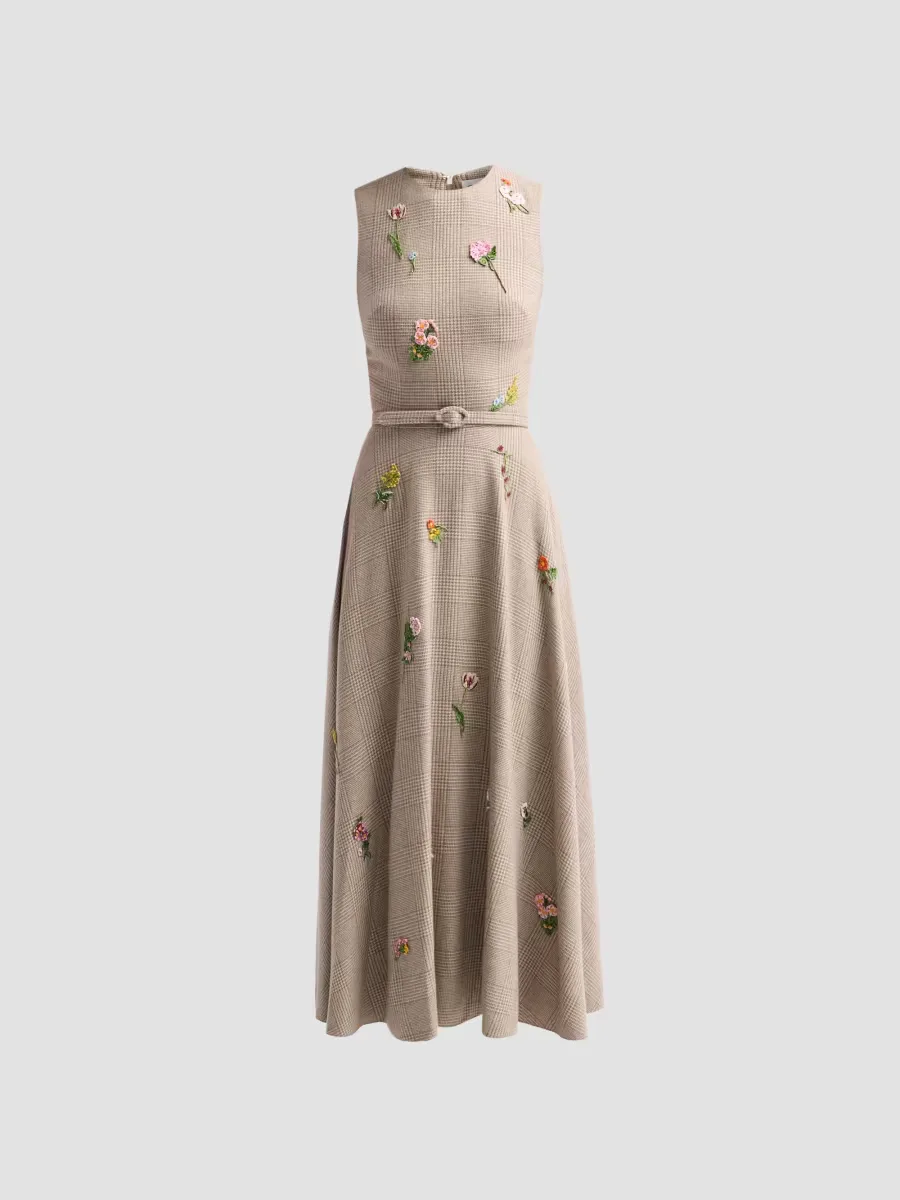 Glen Check Wool-Silk-Cashmere Day Dress