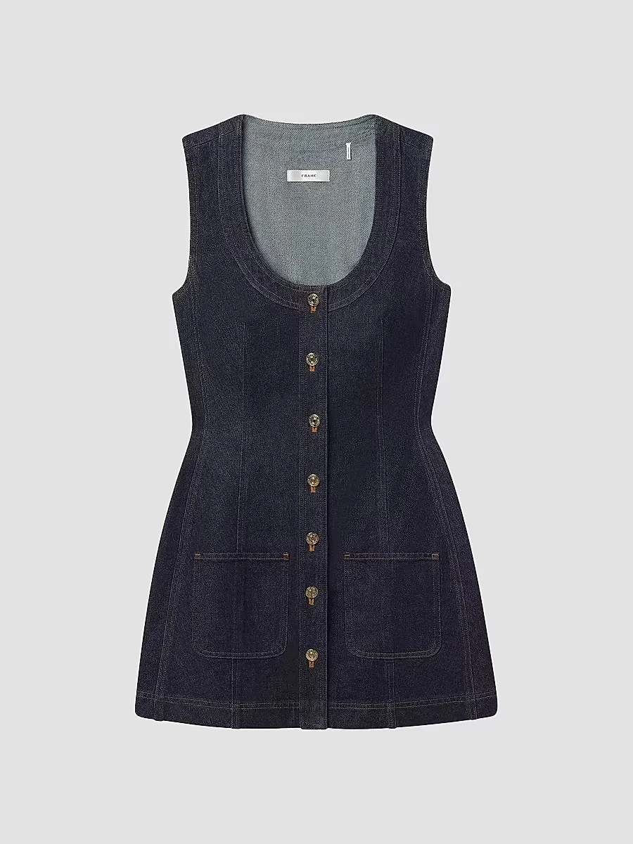 The Patch Pocket Denim Minidress by FRAME