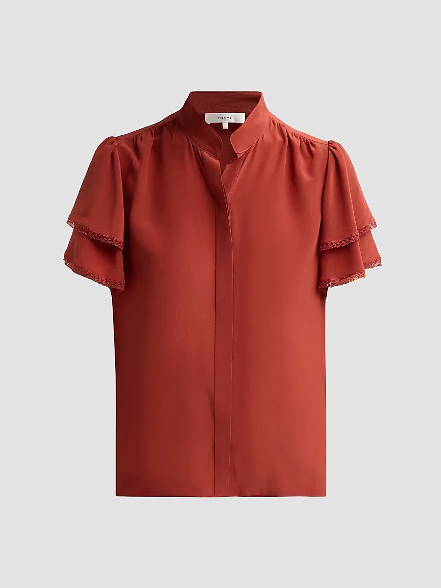 Arcadia Silk Short-Sleeve Top by FRAME