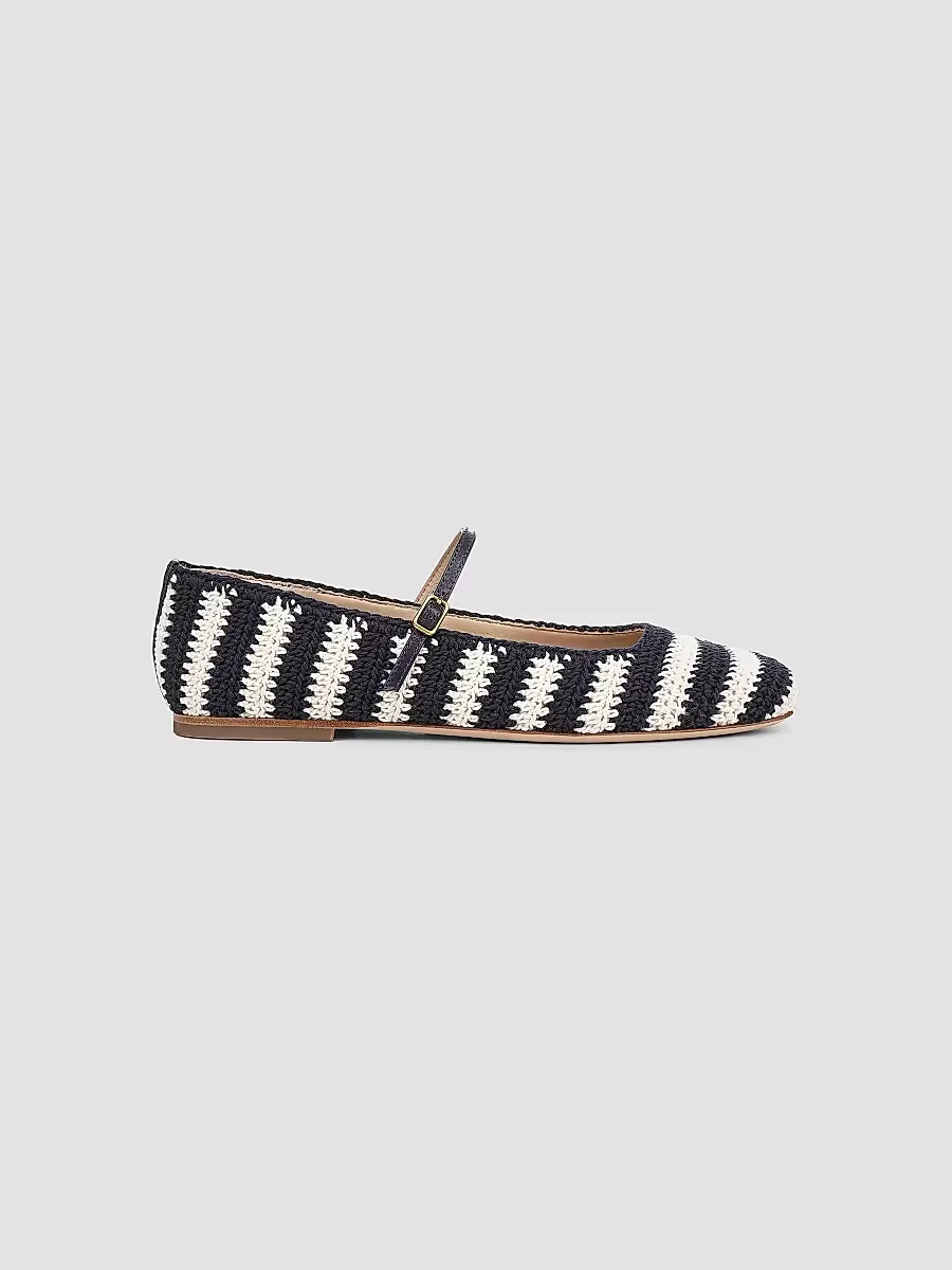 Ellie Striped Crochet Leather Mary Janes by Veronica Beard