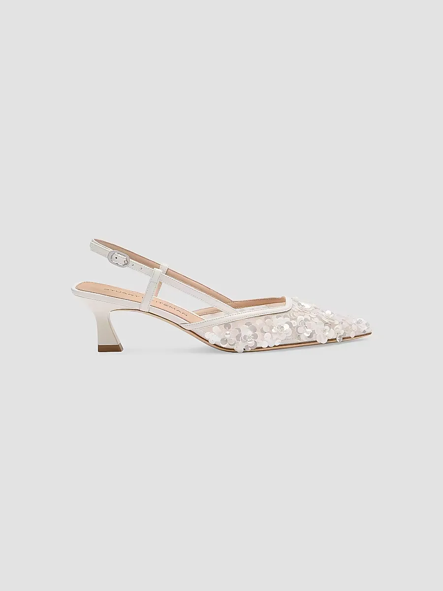Vinnie 50MM Embellished Mesh Slingback Pumps
