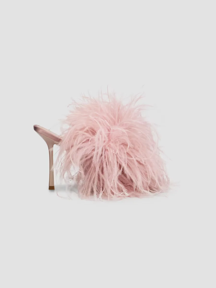 Boa Feather & Satin Slide Sandals by Stuart Weitzman