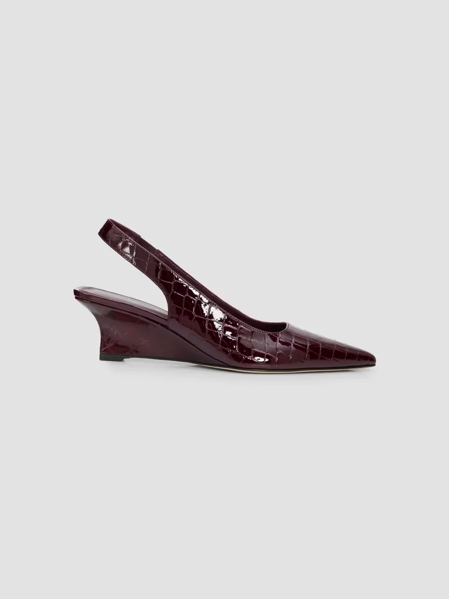 Vinnie 50MM Croc-Embossed Patent Leather Slingback Pumps by Stuart Weitzman
