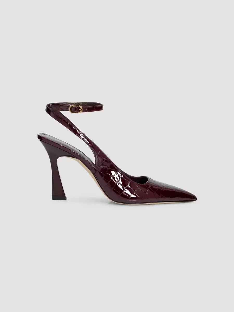 Vinnie 85MM Croc-Embossed Patent Leather Pumps by Stuart Weitzman