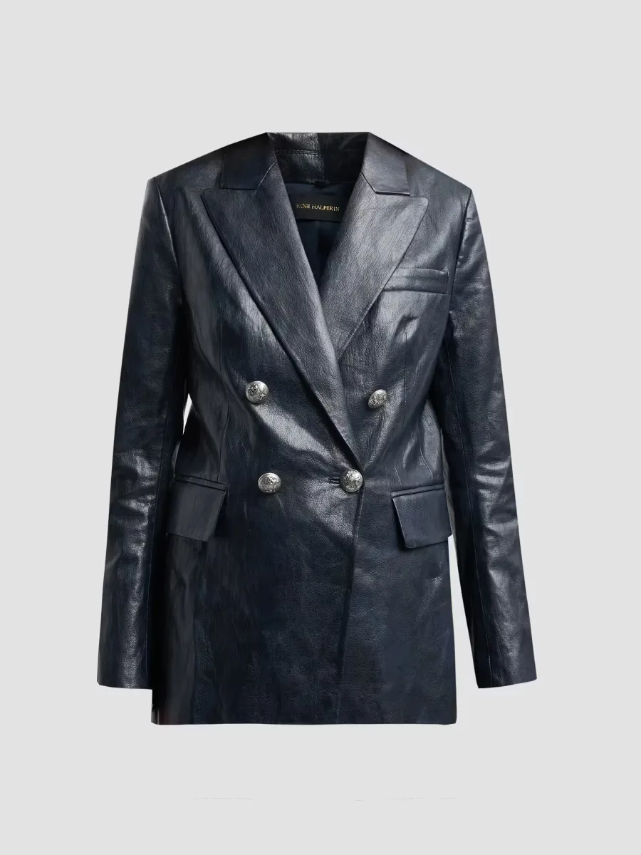 Alyson Faux-Leather Double-Breasted Jacket by Kobi Halperin