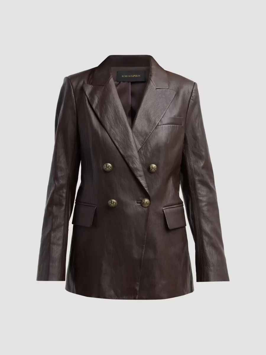 Alyson Faux-Leather Double-Breasted Jacket
