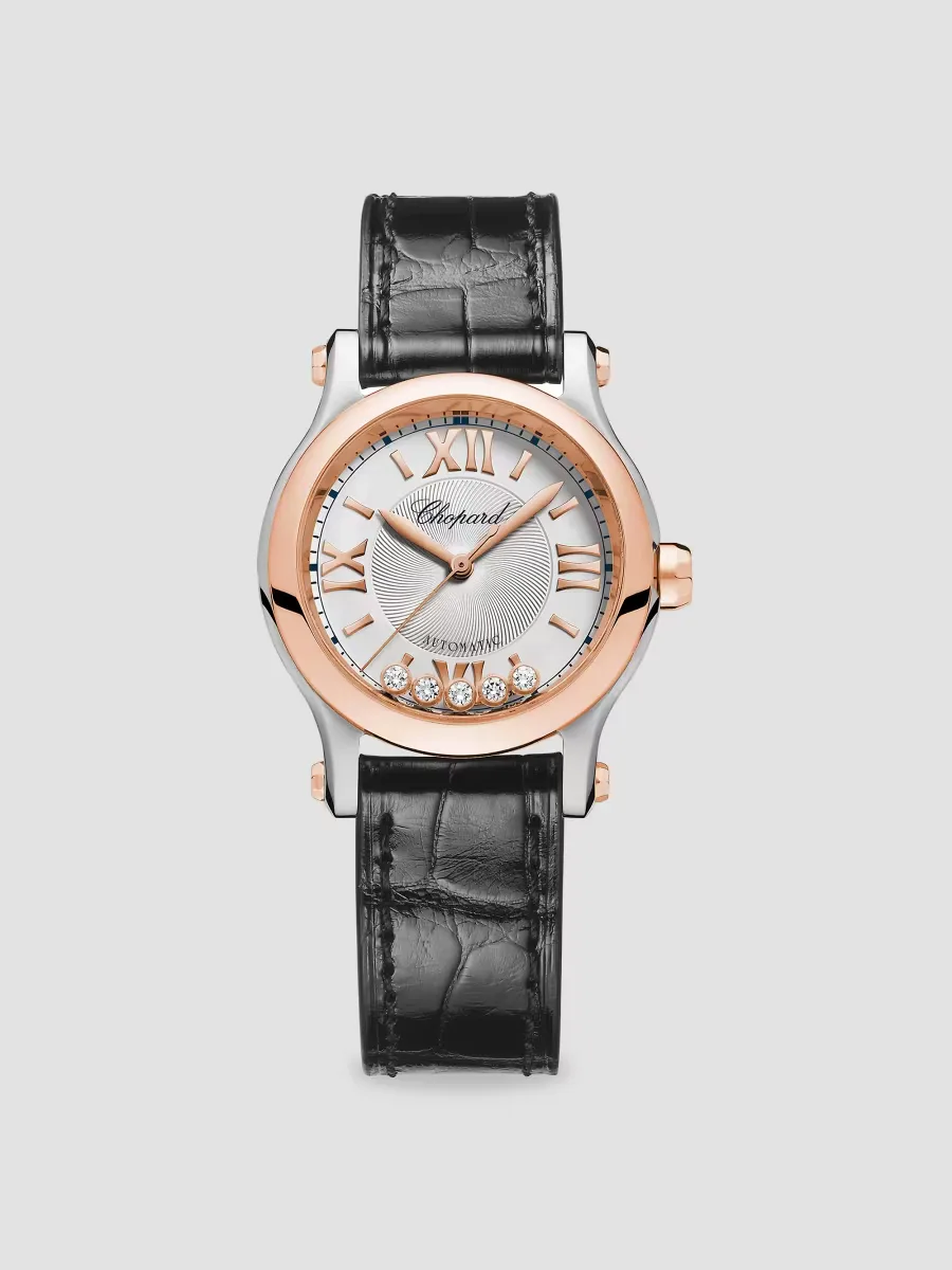 Happy Sport 18K Rose Gold, Stainless Steel, Diamond & Alligator Strap Watch by Chopard