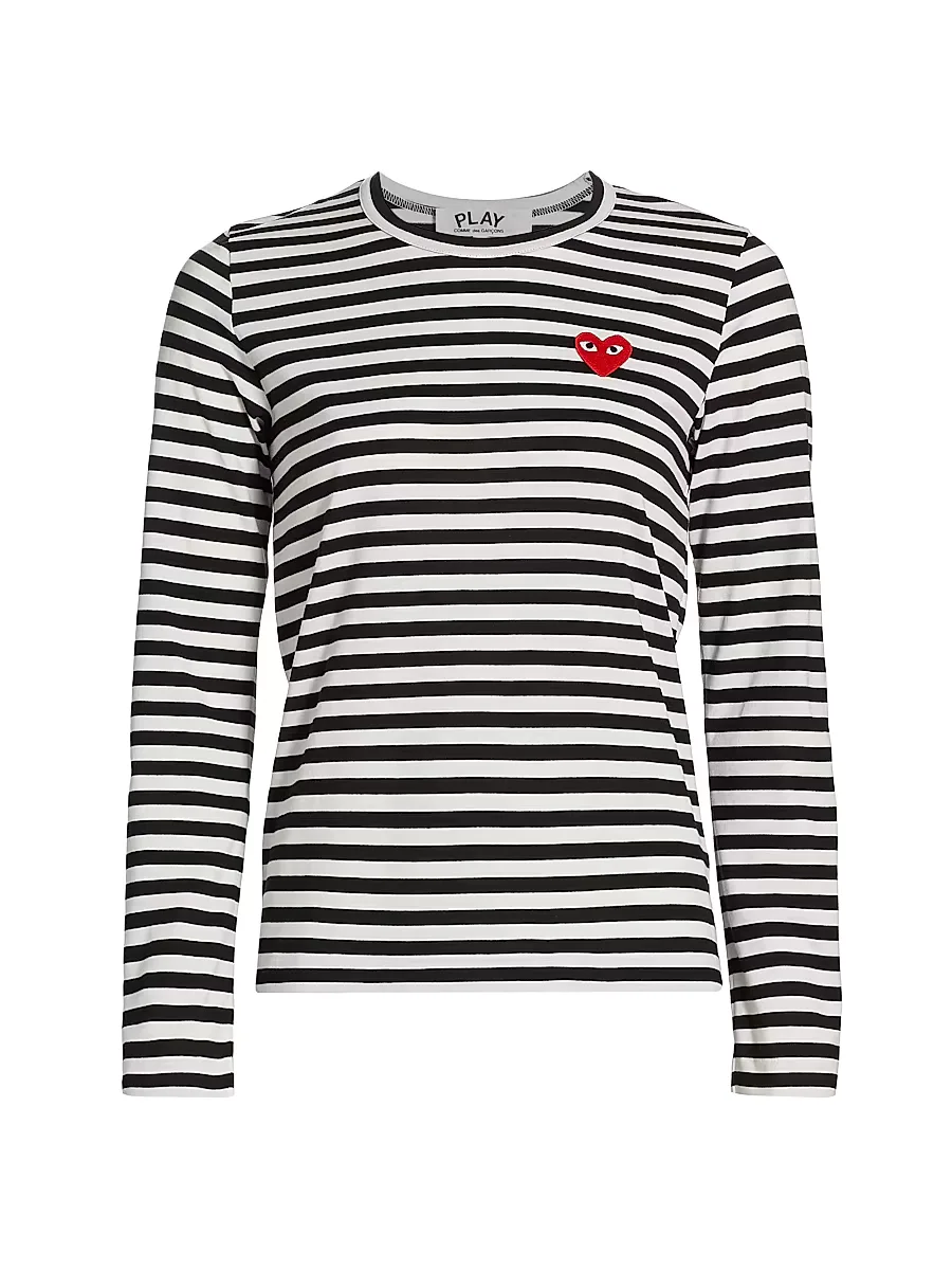 Striped Red Heart Long-Sleeve Shirt by Comme des Garçons