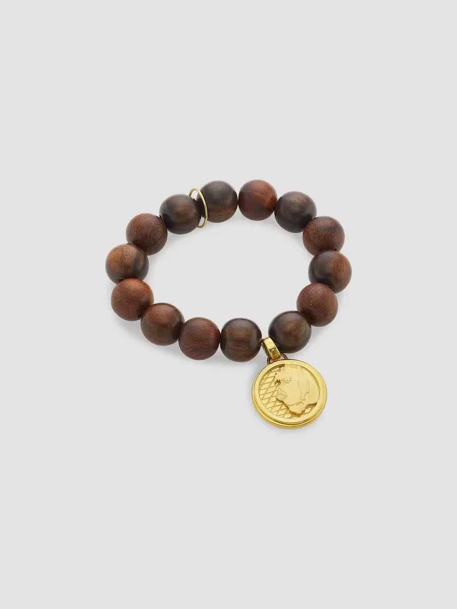 Lioness 14K-Gold-Plated & Synthetic Wood Beaded Coin Charm Bracelet by Mae + Lang