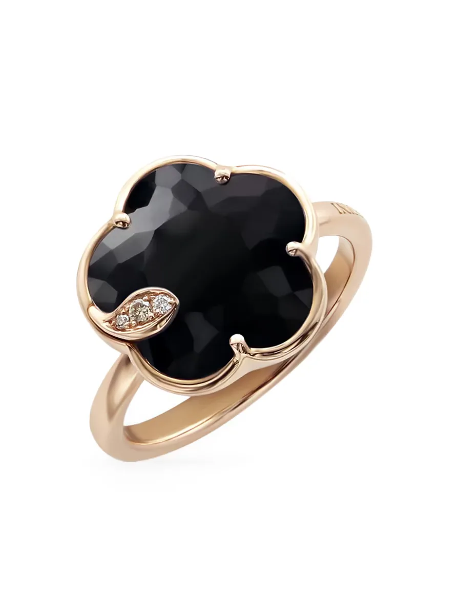 Petit Joli 18K Rose Gold, Black Onyx, & Diamond Flower Ring by Pasquale Bruni