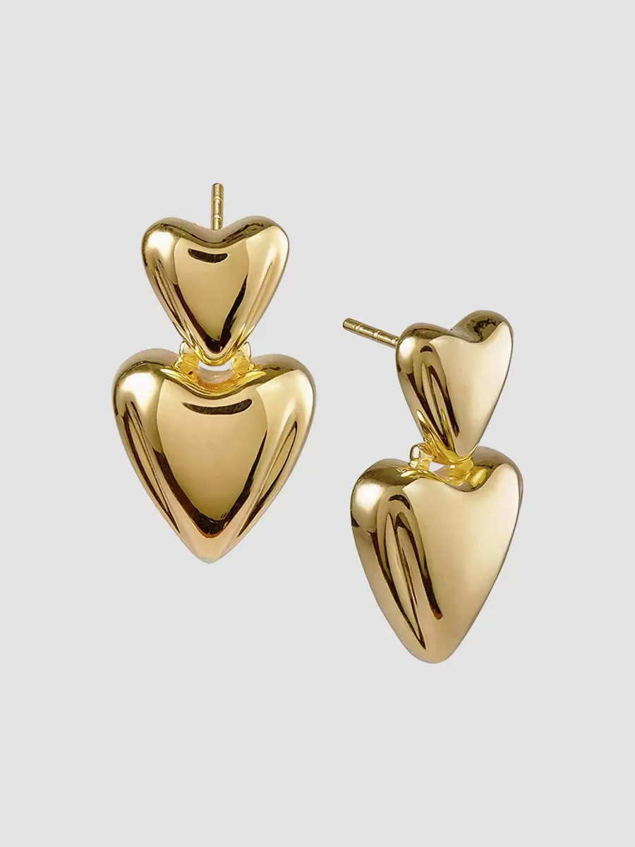 14K-Yellow-Gold Vermeil Heart Drop Earrings