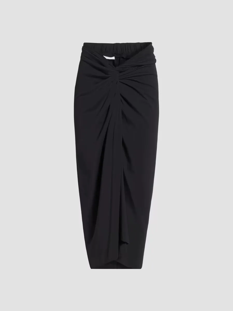 Cotton Twist-Front Draped Midi-Skirt