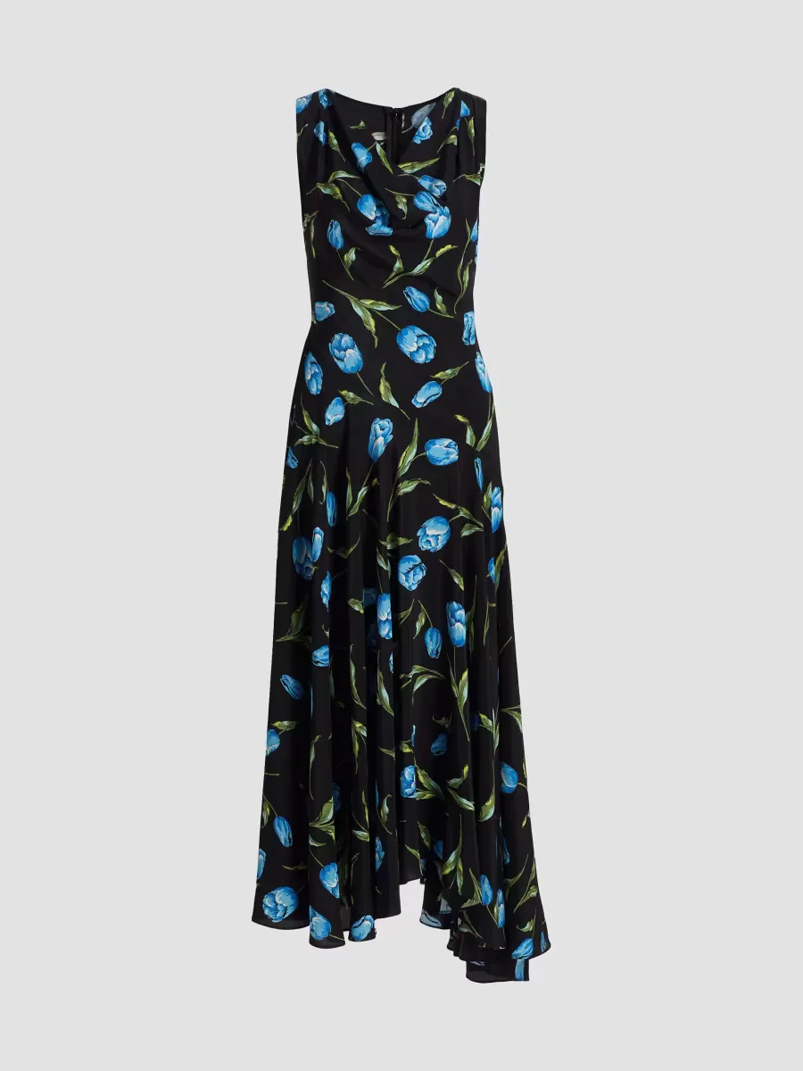 Tulip Silk Crepe Asymmetrical Midi-Dress