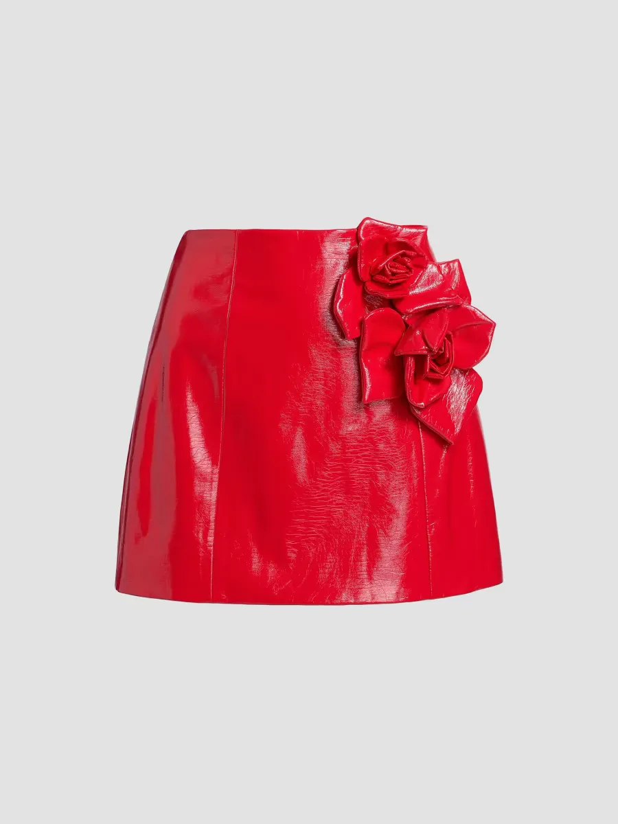 Liva Rose-Appliqu Faux-Leather Miniskirt by AKNVAS