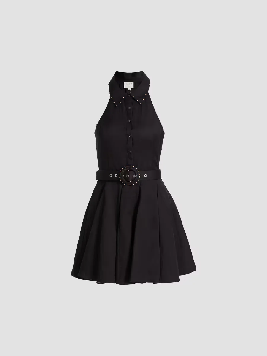 Kavi Embroidered Linen-Cotton Belted Minidress by Hemant & Nandita