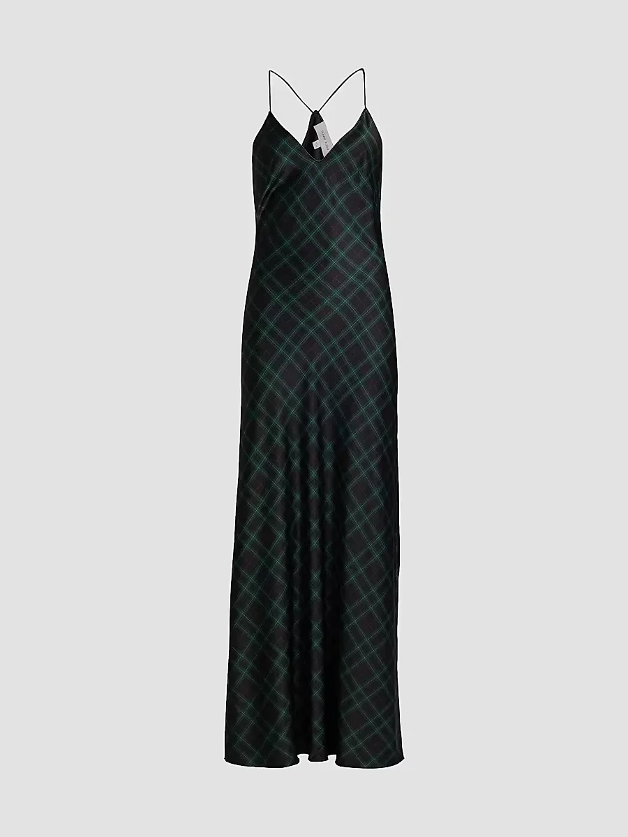 Bethanne Plaid V-Neck Slip Gown by Ronny Kobo