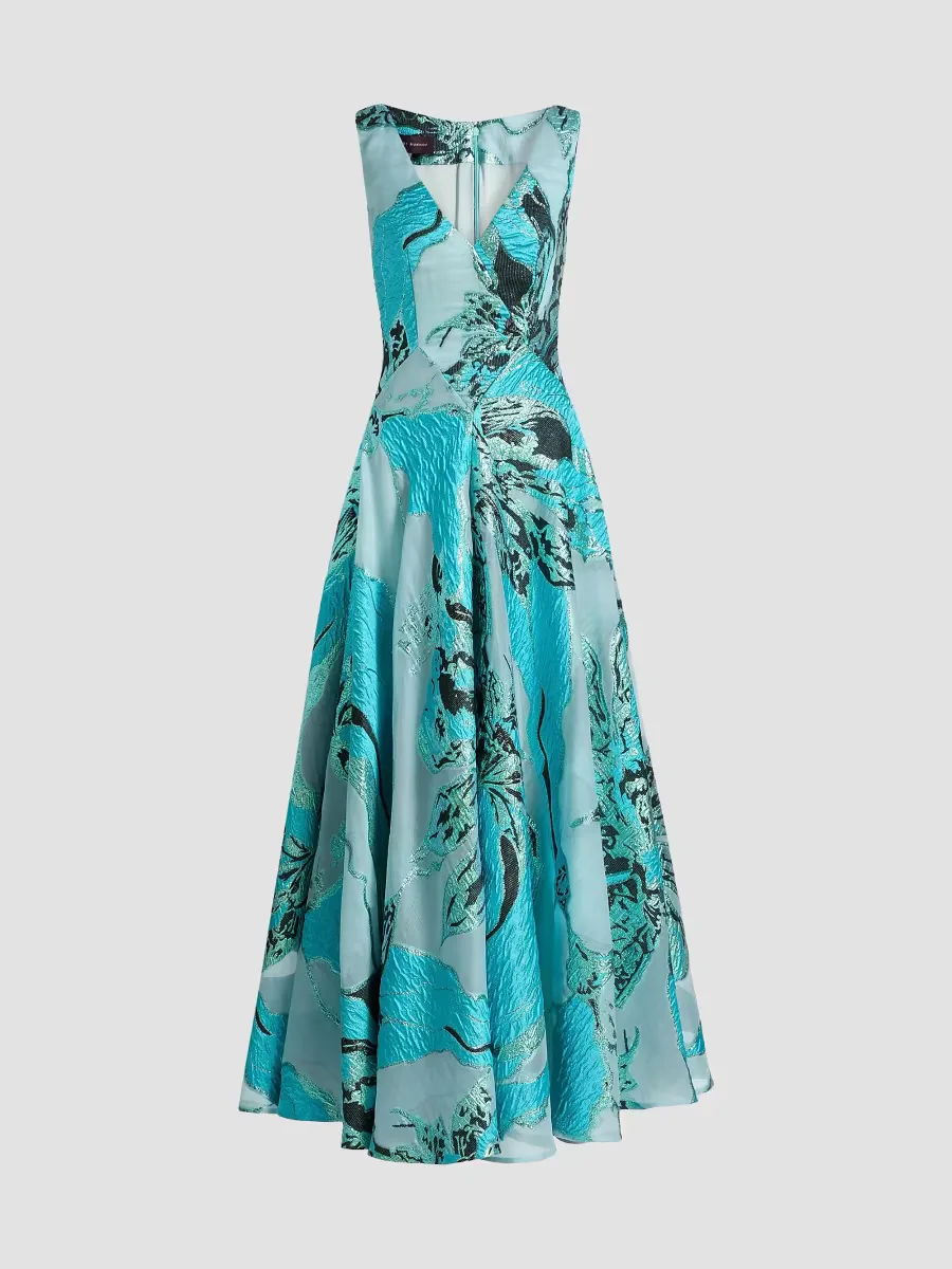 Metallic Jacquard Sleeveless A-Line Gown by Talbot Runhof
