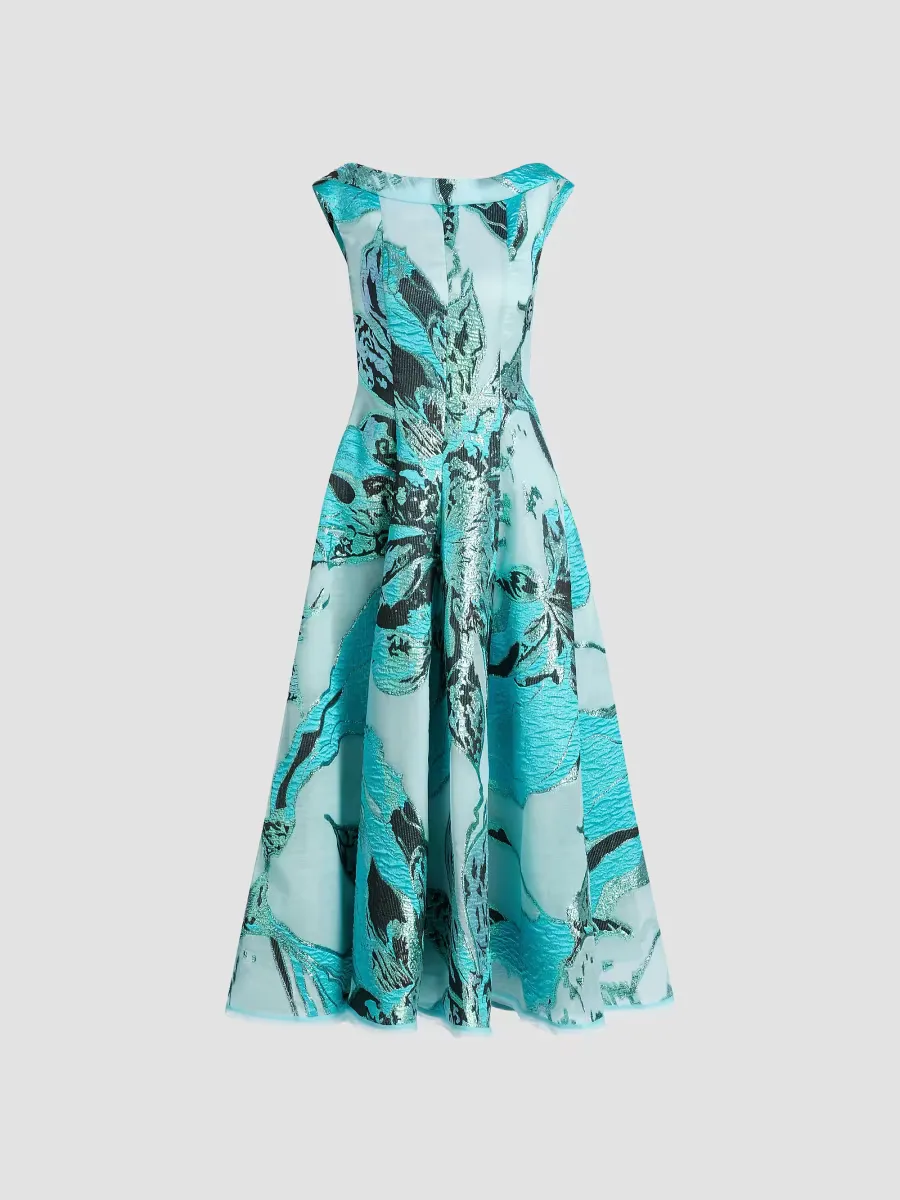 Floral Jacquard Tea-Length Dress