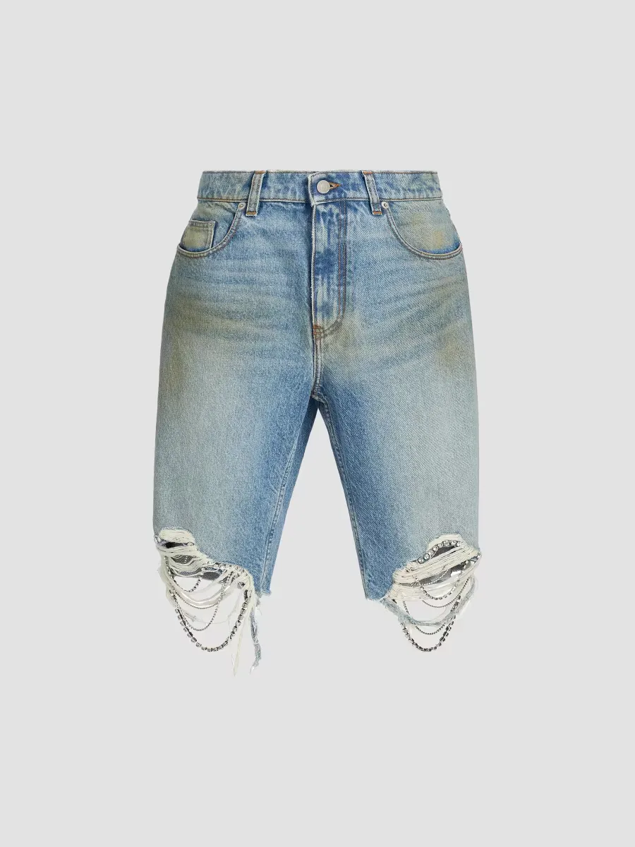 Crystal Fray Jean Shorts by Area
